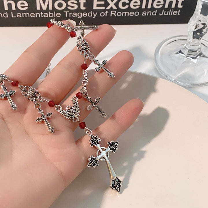 Modern Style Scarlet Beads Cross Divine Faith Necklace