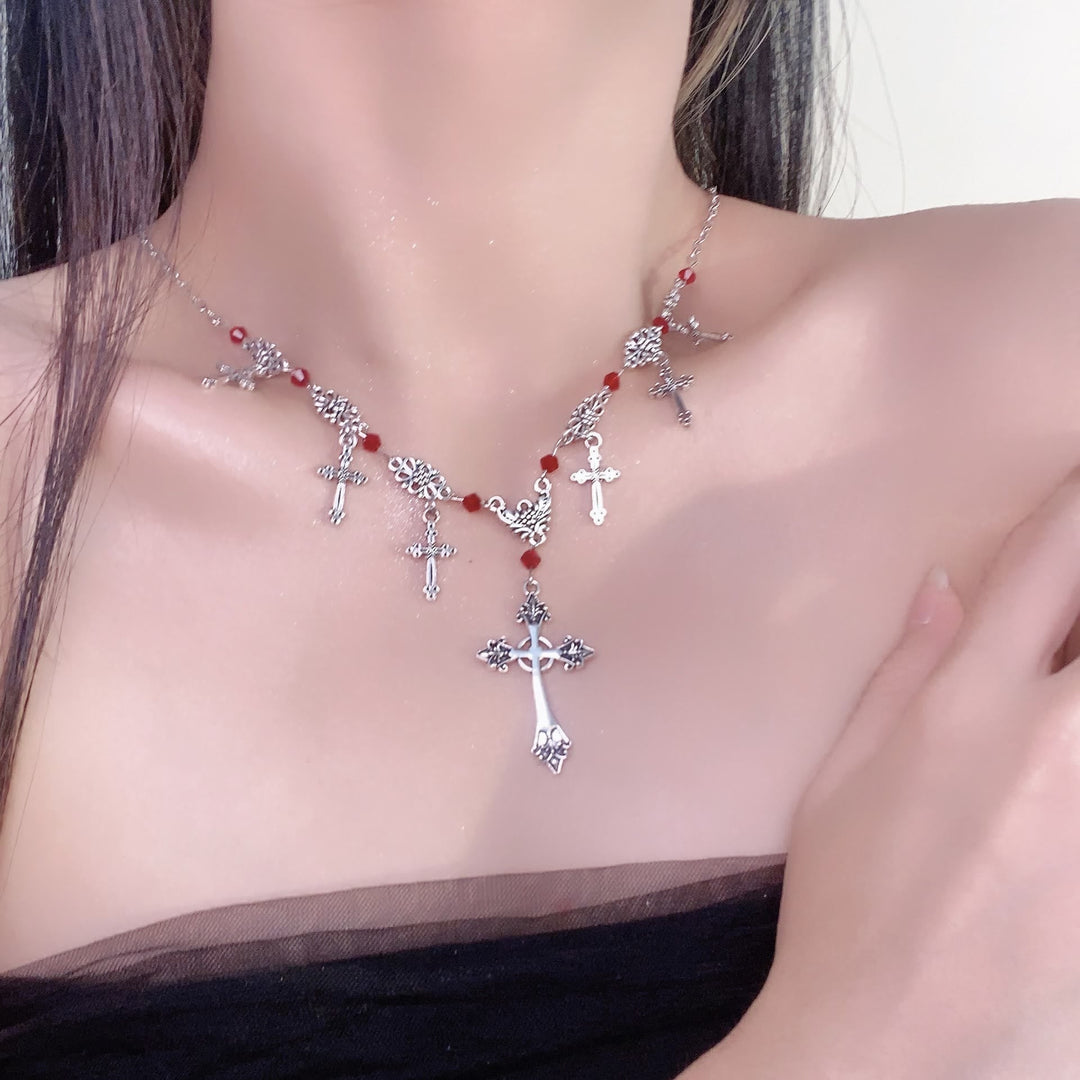 Modern Style Scarlet Beads Cross Divine Faith Necklace
