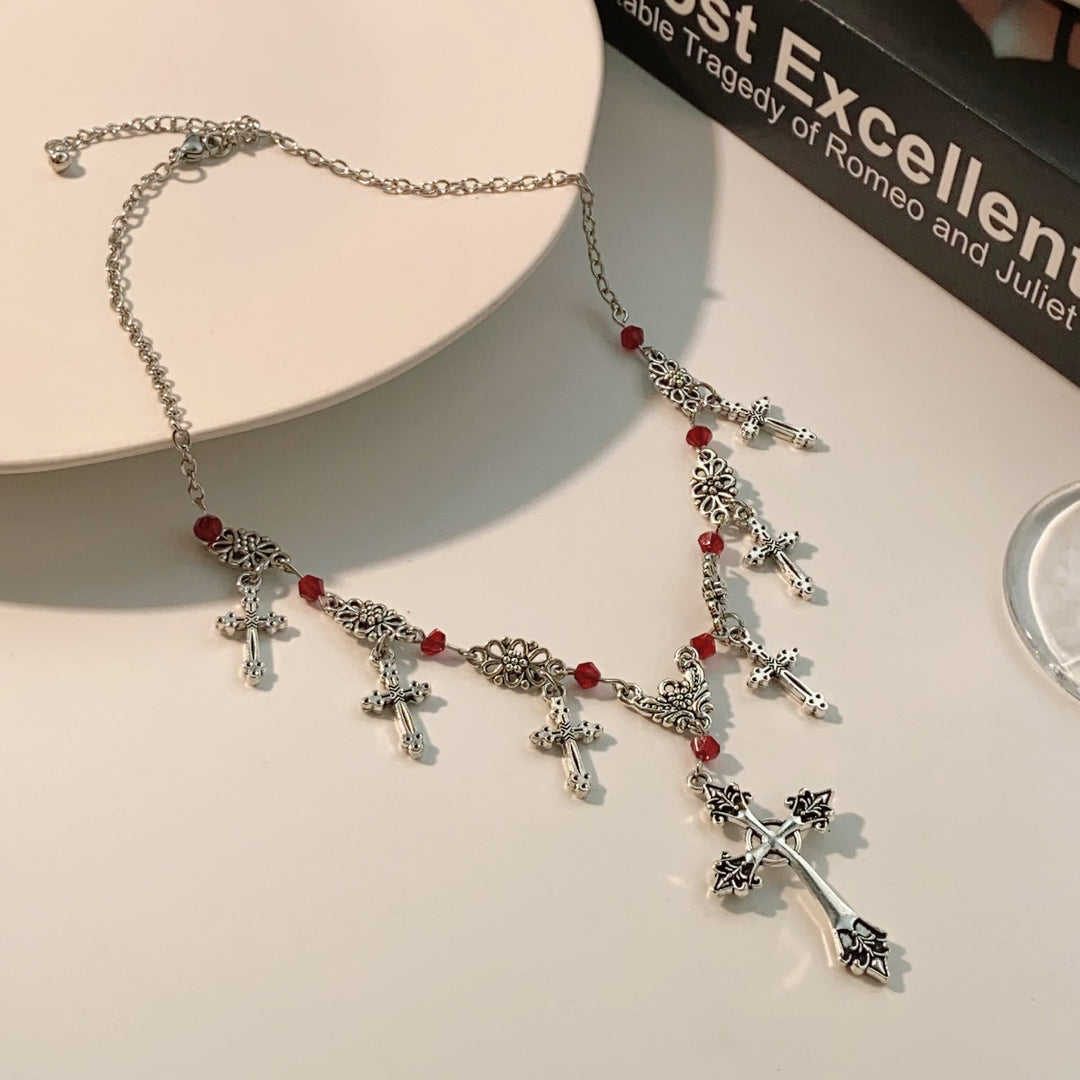 Modern Style Scarlet Beads Cross Divine Faith Necklace