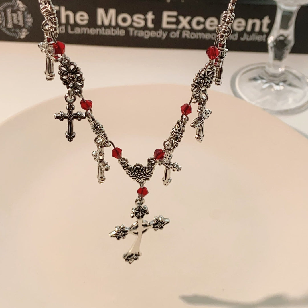 Modern Style Scarlet Beads Cross Divine Faith Necklace