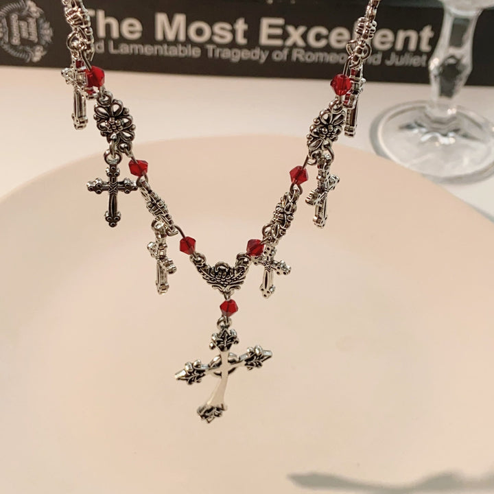 Modern Style Scarlet Beads Cross Divine Faith Necklace
