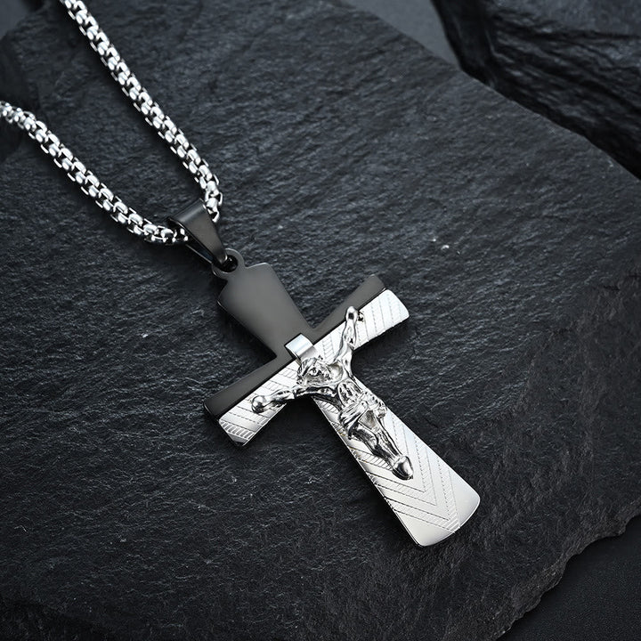 Modern Style Crucifix Cross Jesus Sacred Faith Stainless Steel Necklace
