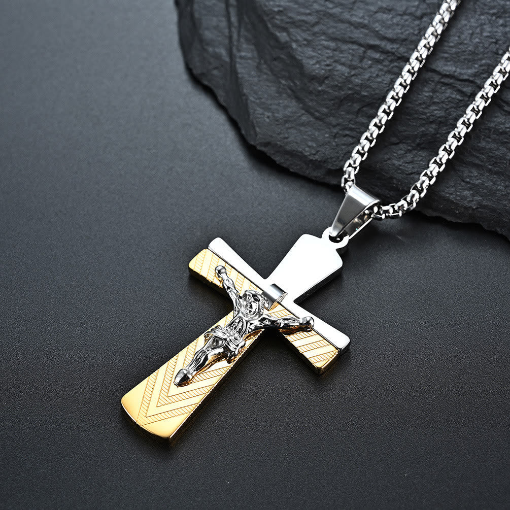 Modern Style Crucifix Cross Jesus Sacred Faith Stainless Steel Necklace