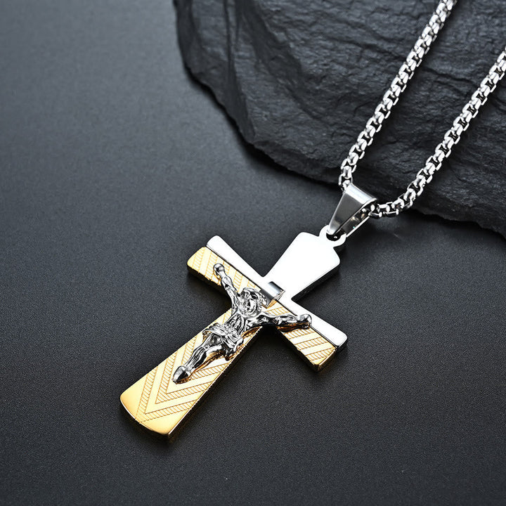 Modern Style Crucifix Cross Jesus Sacred Faith Stainless Steel Necklace