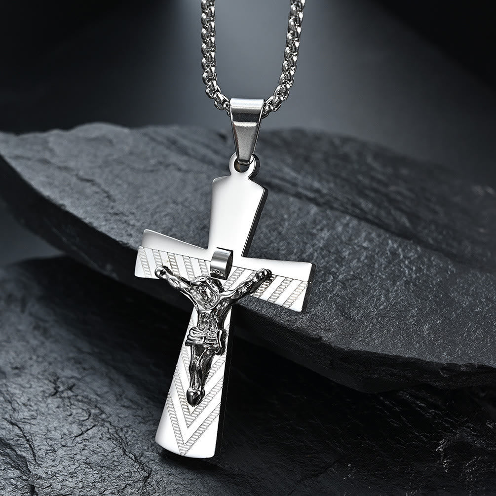 Modern Style Crucifix Cross Jesus Sacred Faith Stainless Steel Necklace