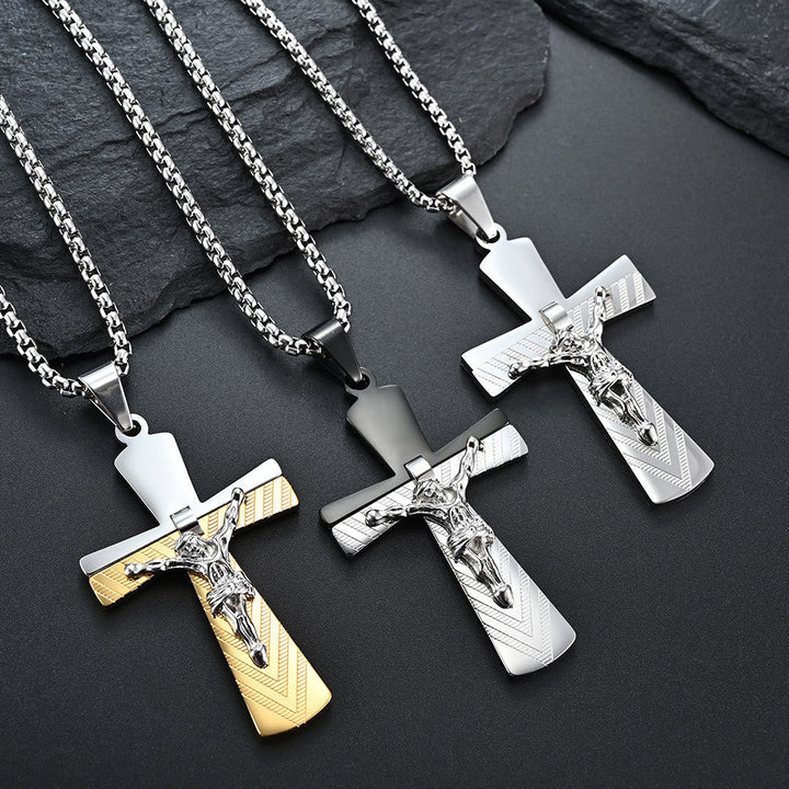 Modern Style Crucifix Cross Jesus Sacred Faith Stainless Steel Necklace