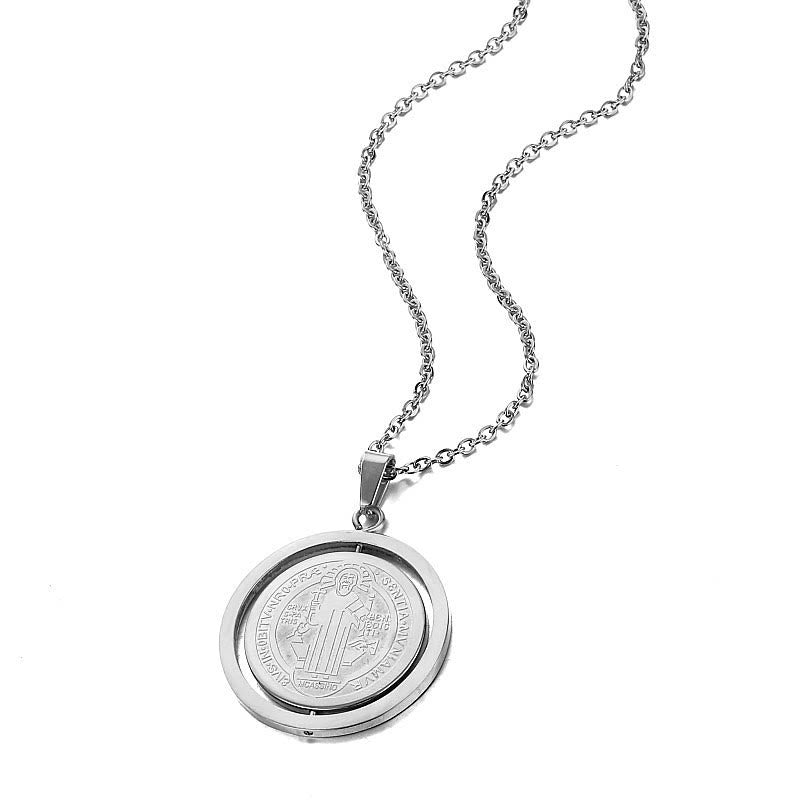 Classic Style Dual-Sided Rotatable St. Benedict Medal Pendant Necklace