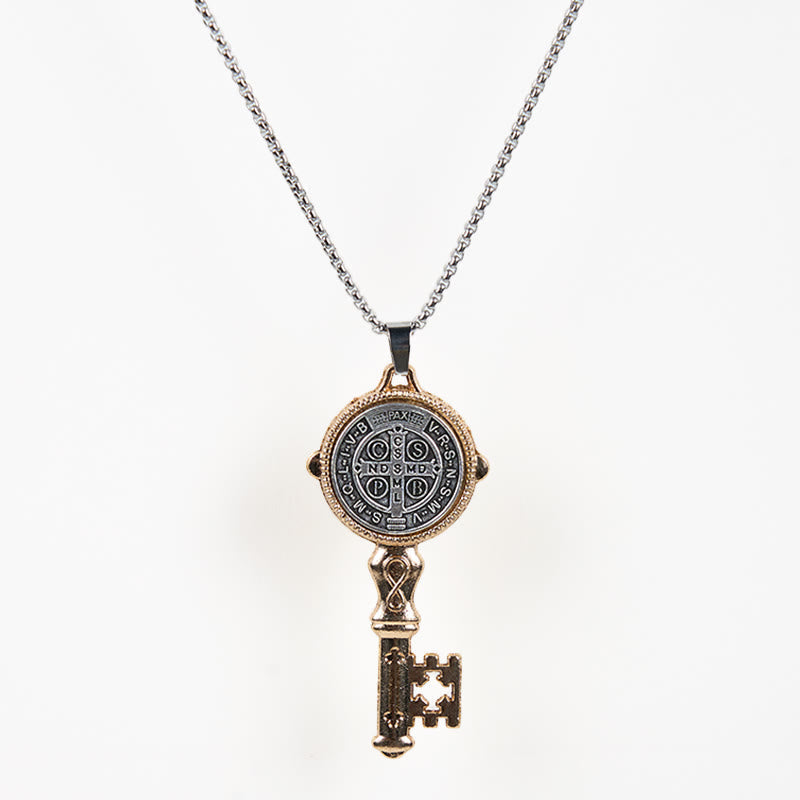 St. Benedict Protect us the Key of Faith Alloy Pendant Necklace
