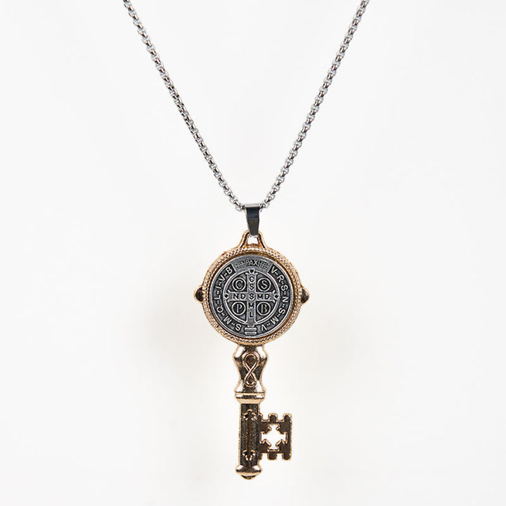 St. Benedict Protect us the Key of Faith Alloy Pendant Necklace