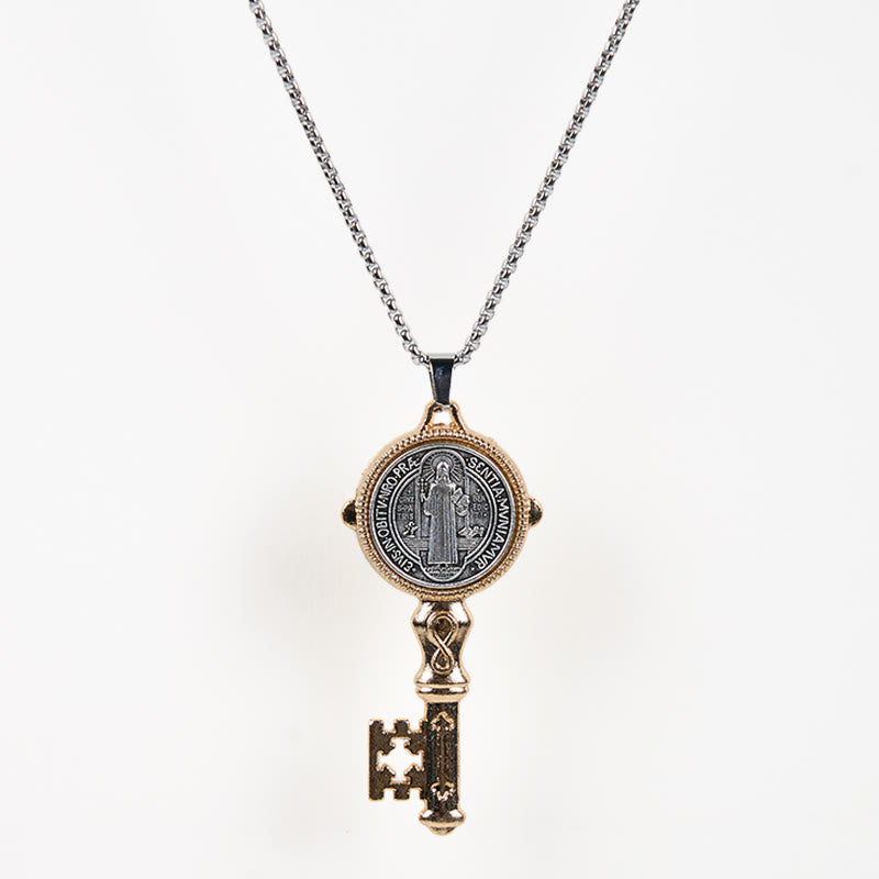 St. Benedict Protect us the Key of Faith Alloy Pendant Necklace