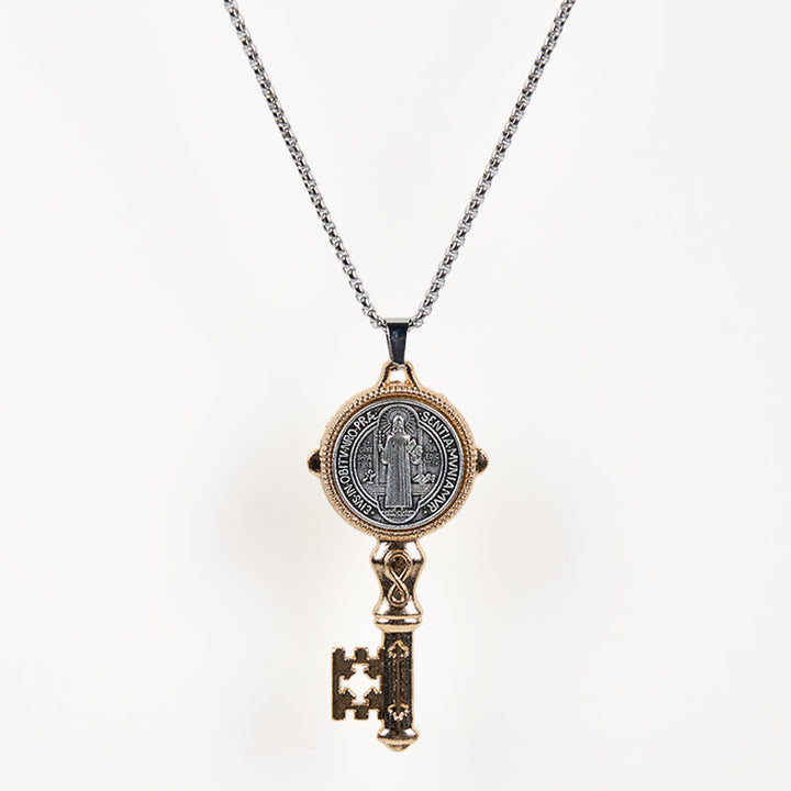 St. Benedict Protect us the Key of Faith Alloy Pendant Necklace