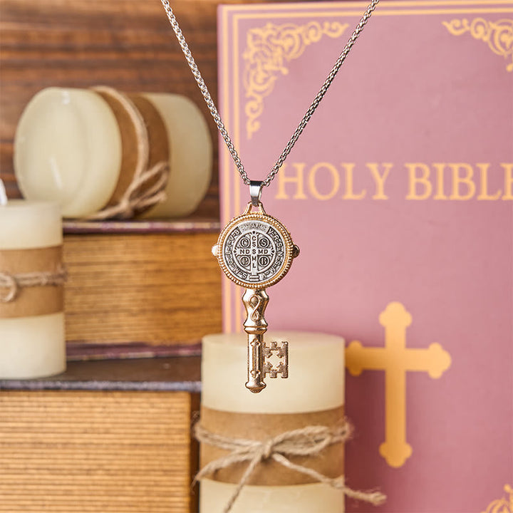 St. Benedict Protect us the Key of Faith Alloy Pendant Necklace