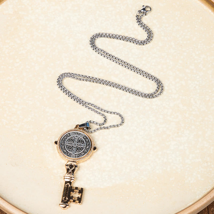 St. Benedict Protect us the Key of Faith Alloy Pendant Necklace