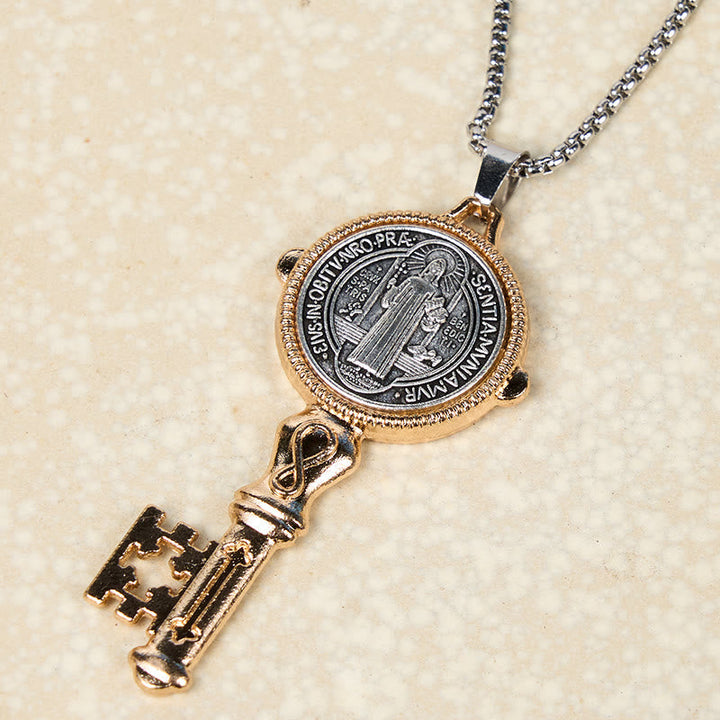St. Benedict Protect us the Key of Faith Alloy Pendant Necklace