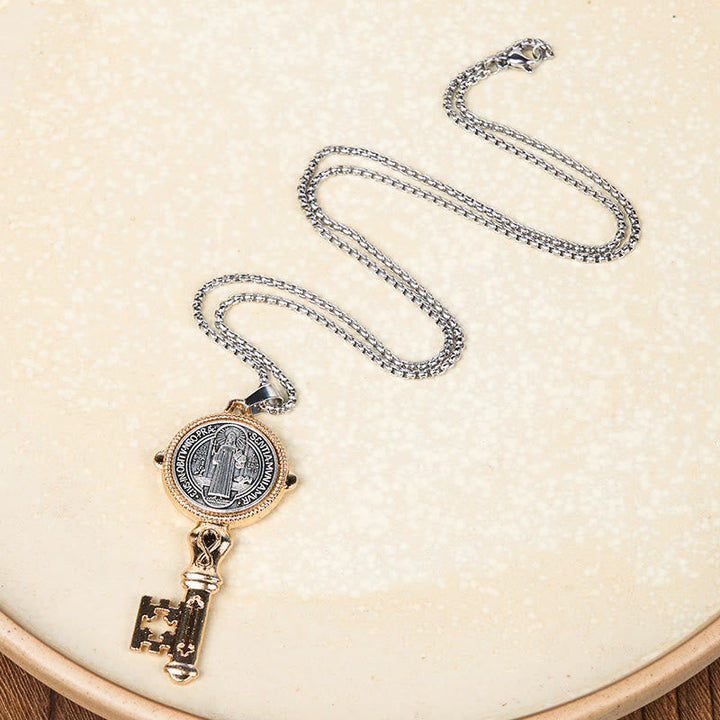 St. Benedict Protect us the Key of Faith Alloy Pendant Necklace