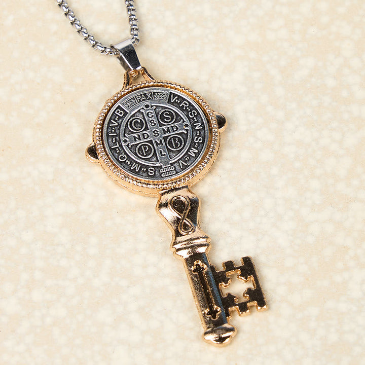 St. Benedict Protect us the Key of Faith Alloy Pendant Necklace