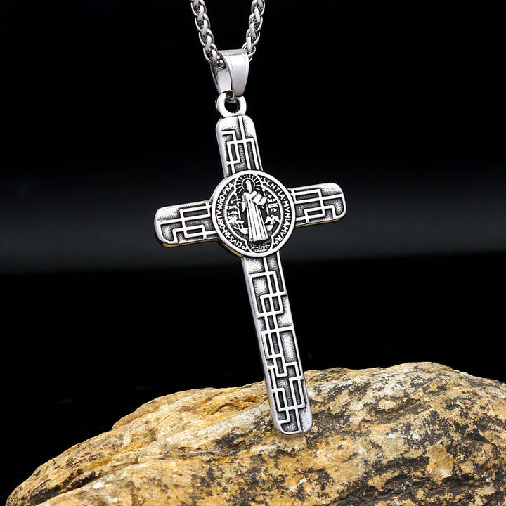 St. Benedict Protect us Cross Faith Titanium Pendant Necklace
