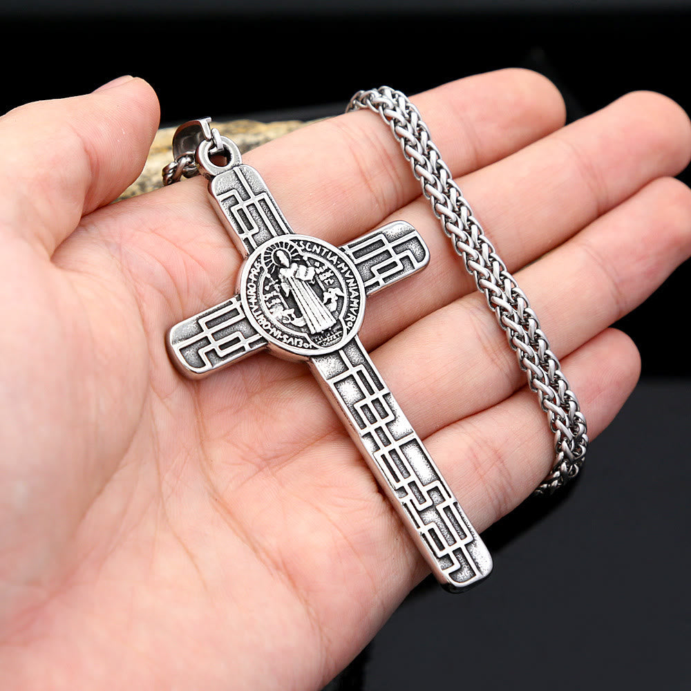 St. Benedict Protect us Cross Faith Titanium Pendant Necklace