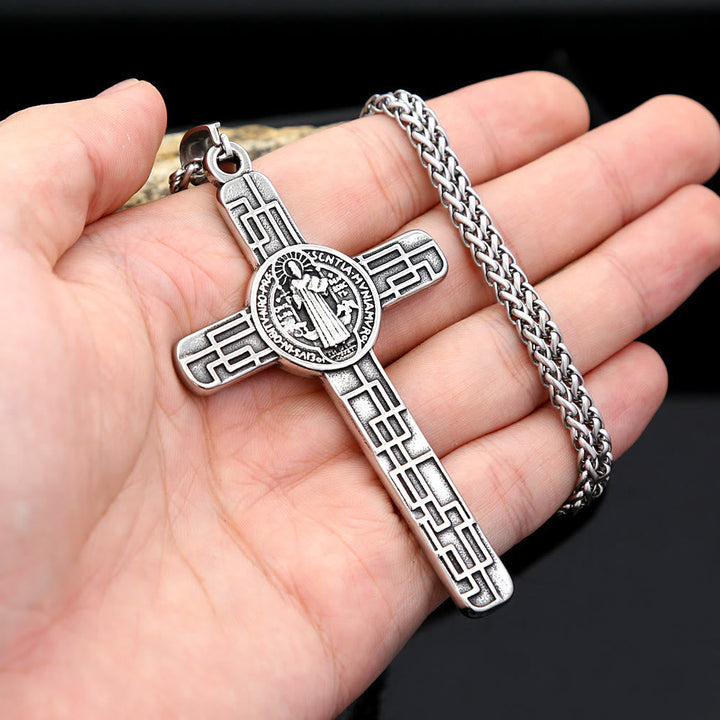 St. Benedict Protect us Cross Faith Titanium Pendant Necklace