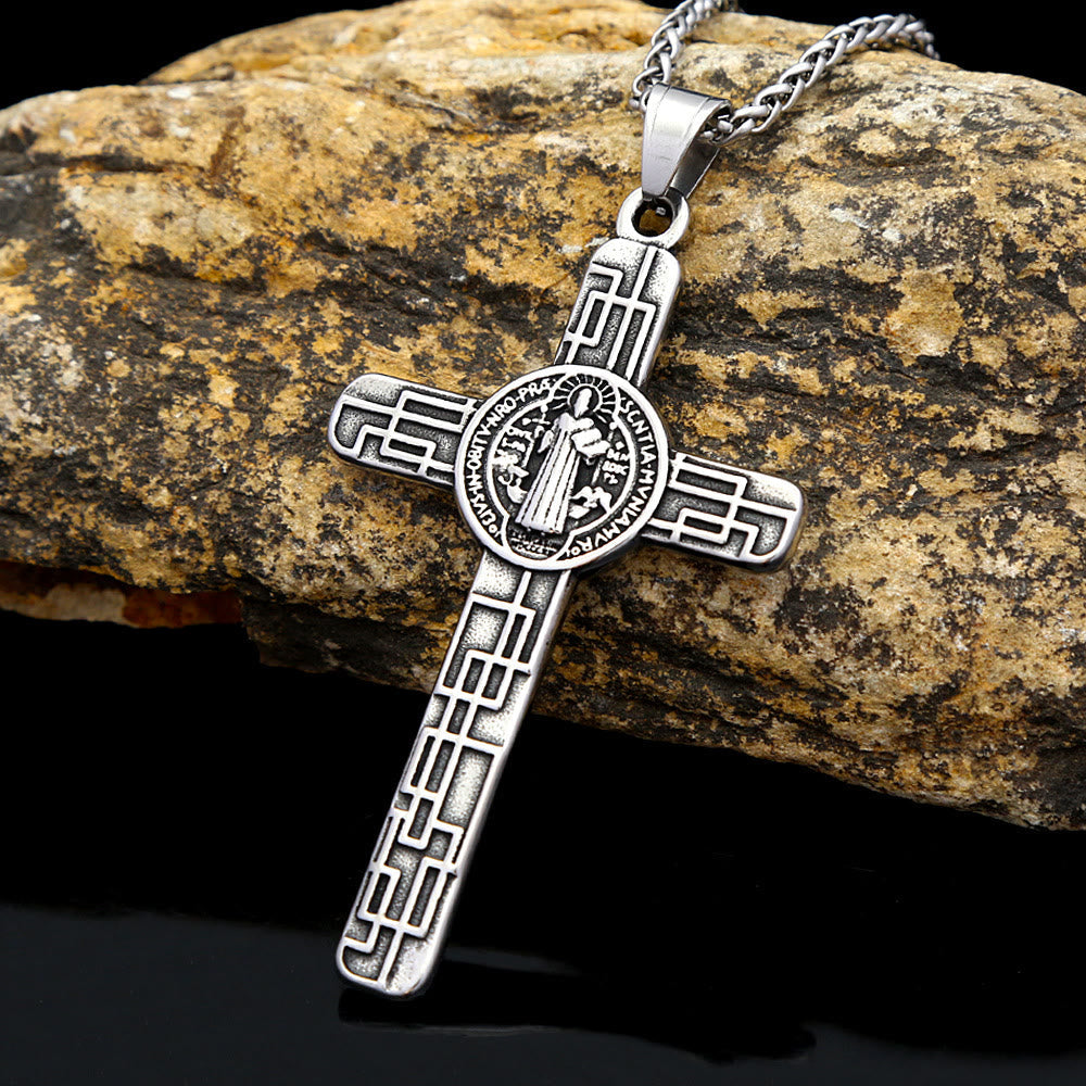 St. Benedict Protect us Cross Faith Titanium Pendant Necklace