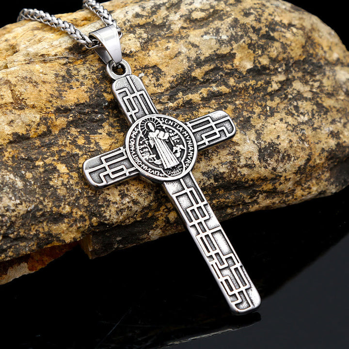 St. Benedict Protect us Cross Faith Titanium Pendant Necklace