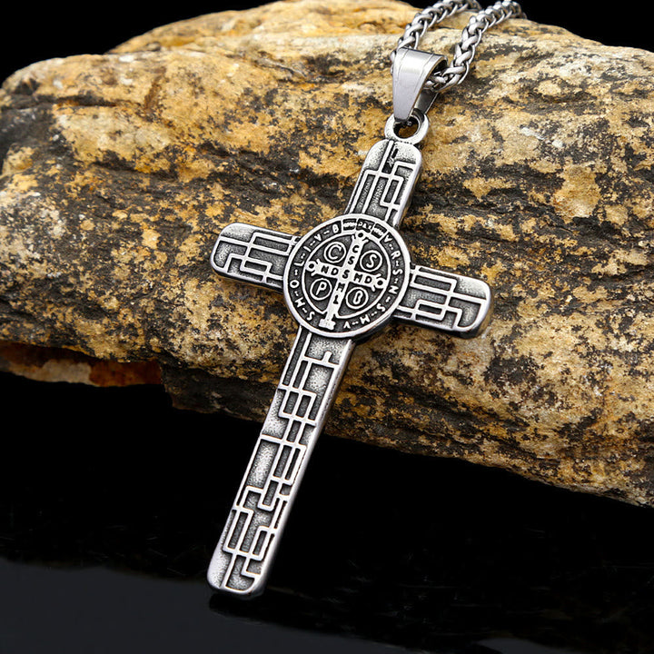 St. Benedict Protect us Cross Faith Titanium Pendant Necklace