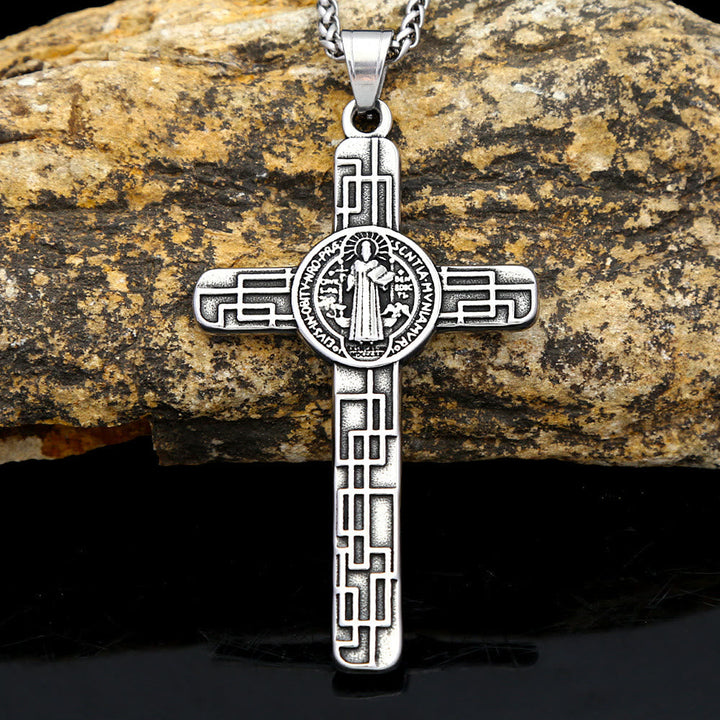 St. Benedict Protect us Cross Faith Titanium Pendant Necklace