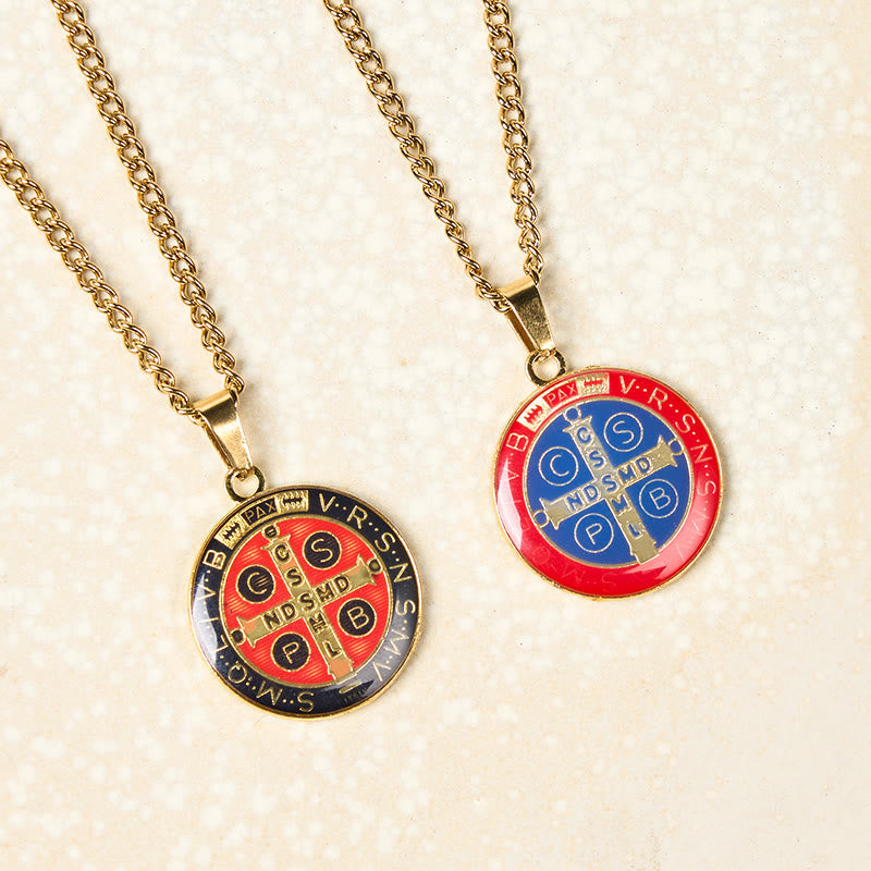 2 Color Retro Style St. Benedict Symbol Protection Faith Pendant Necklace