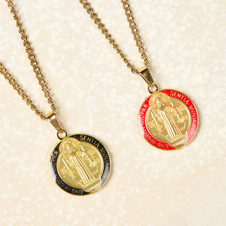2 Color Retro Style St. Benedict Symbol Protection Faith Pendant Necklace