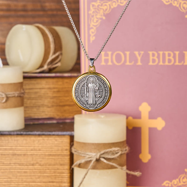 2 Color Retro Style St. Benedict Symbol Exorcism Faith Pendant Necklace
