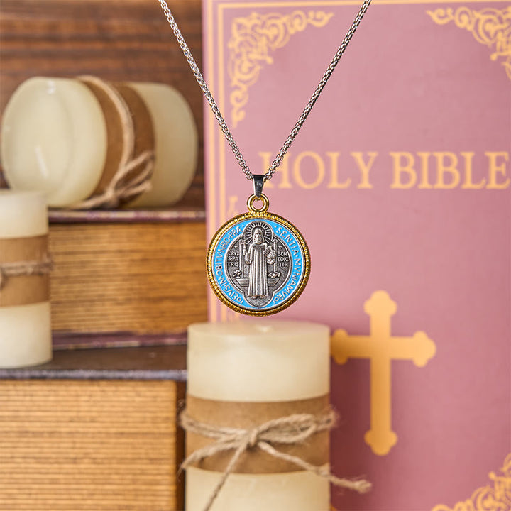 2 Color Retro Style St. Benedict Symbol Exorcism Faith Pendant Necklace