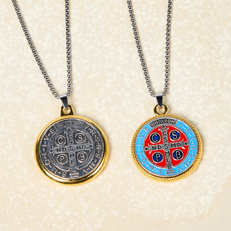 2 Color Retro Style St. Benedict Symbol Exorcism Faith Pendant Necklace