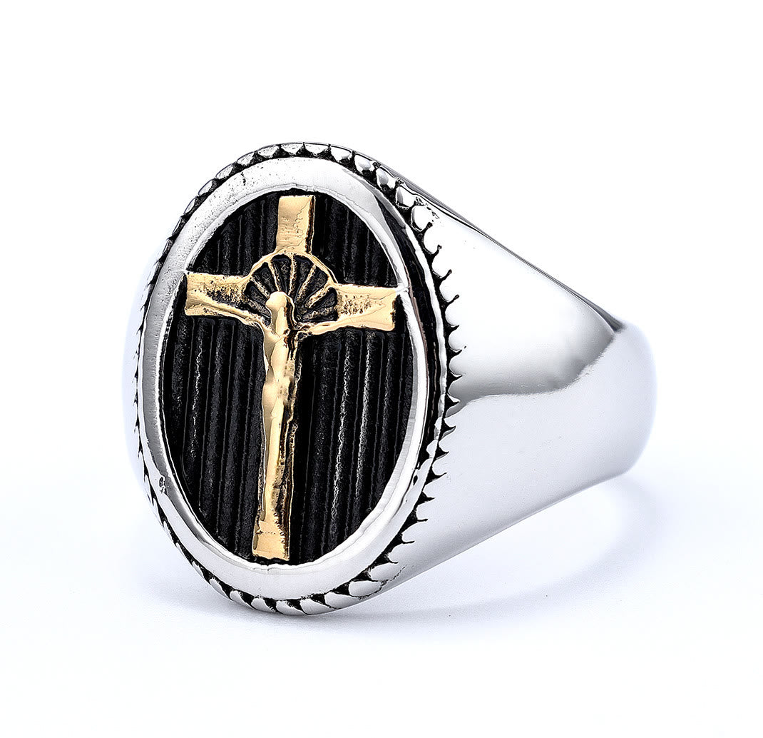 Retro Style Simple Crucifix Protection & Strength Titanium Ring