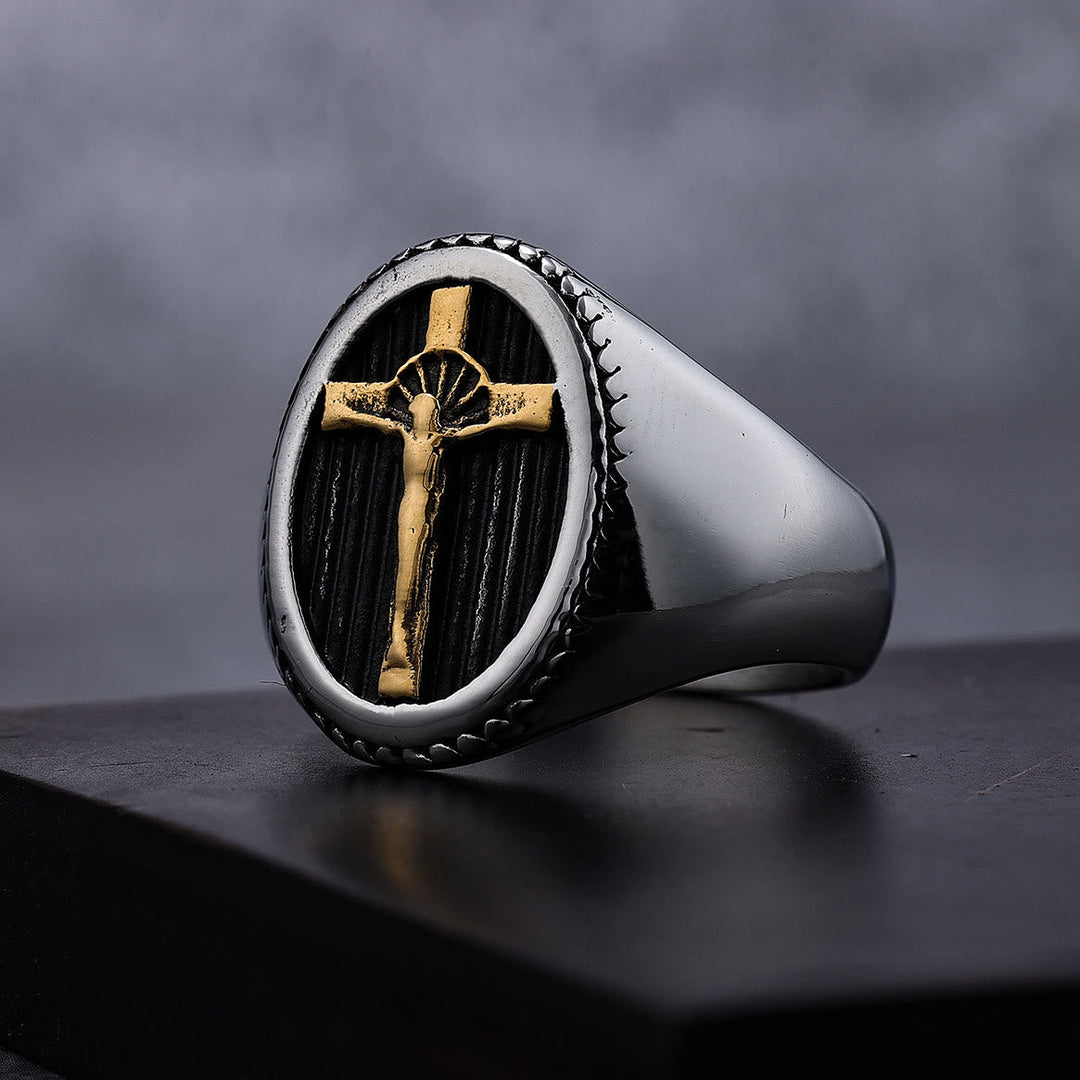 Retro Style Simple Crucifix Protection & Strength Titanium Ring