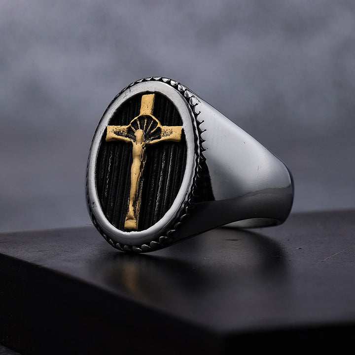 Retro Style Simple Crucifix Protection & Strength Titanium Ring