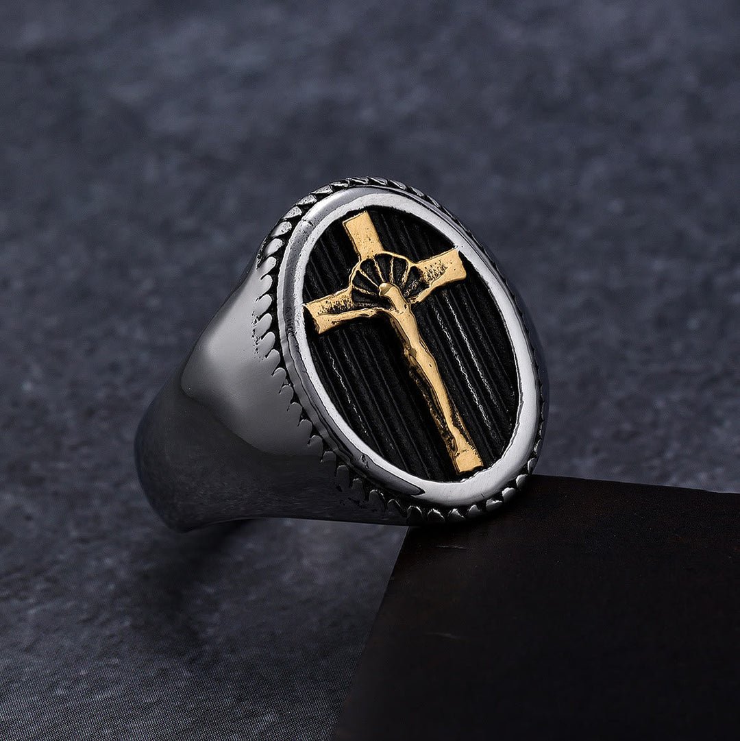 Retro Style Simple Crucifix Protection & Strength Titanium Ring