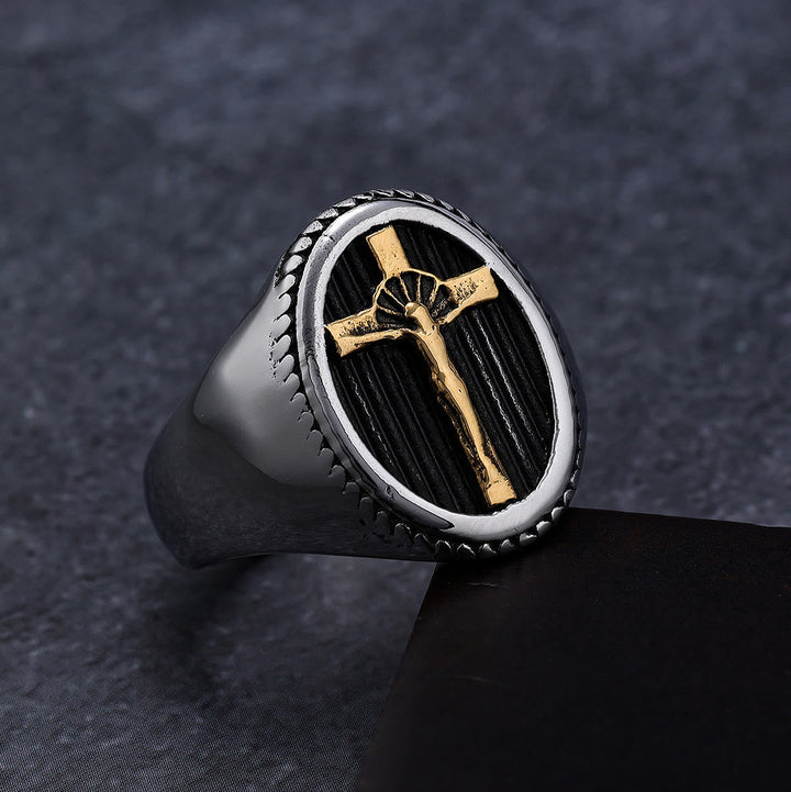 Retro Style Simple Crucifix Protection & Strength Titanium Ring