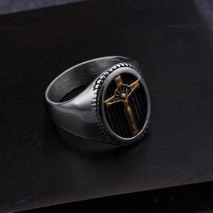 Retro Style Simple Crucifix Protection & Strength Titanium Ring