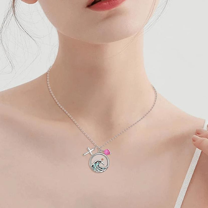 Classic Style Wave Cross Mustard Seed Faith Pendant Necklace