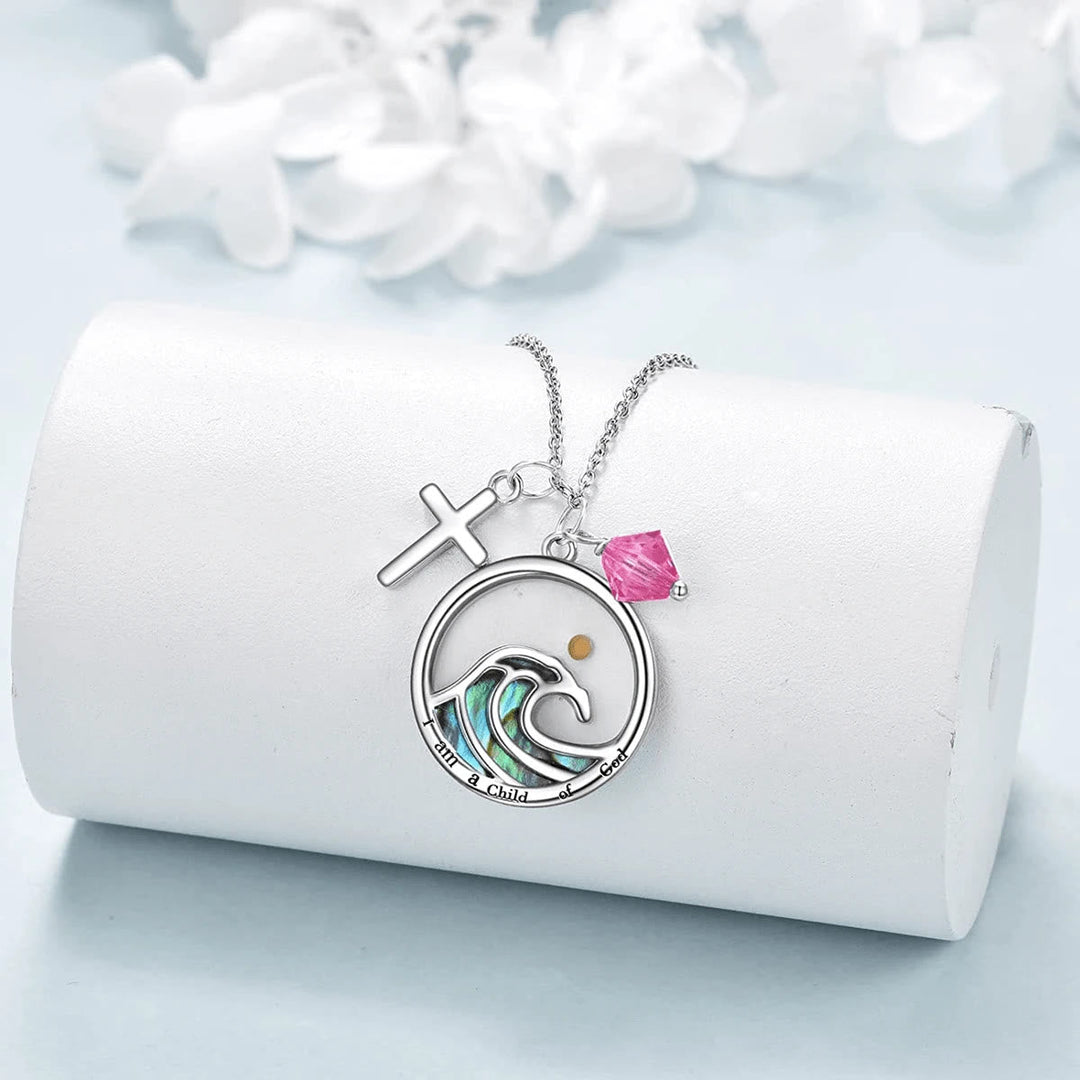Classic Style Wave Cross Mustard Seed Faith Pendant Necklace