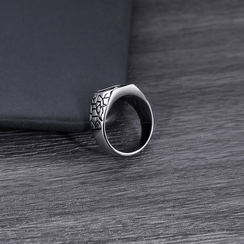 Classic Style Cracked Stone Pattern Cross Devine Faith Ring