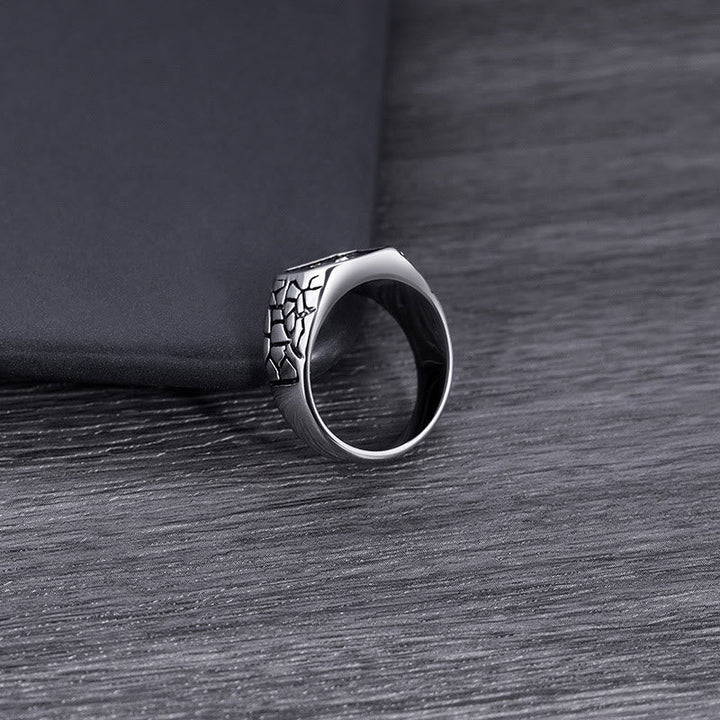 Classic Style Cracked Stone Pattern Cross Devine Faith Ring