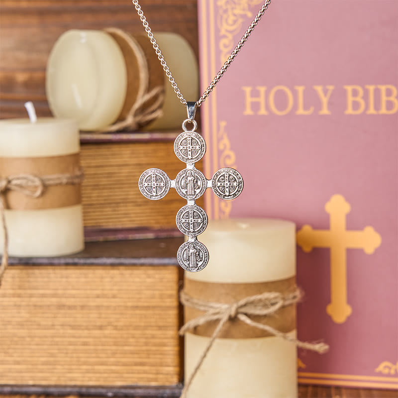 Classic Retro Style St. Benedict Cross Divine Protection Pendant Necklace