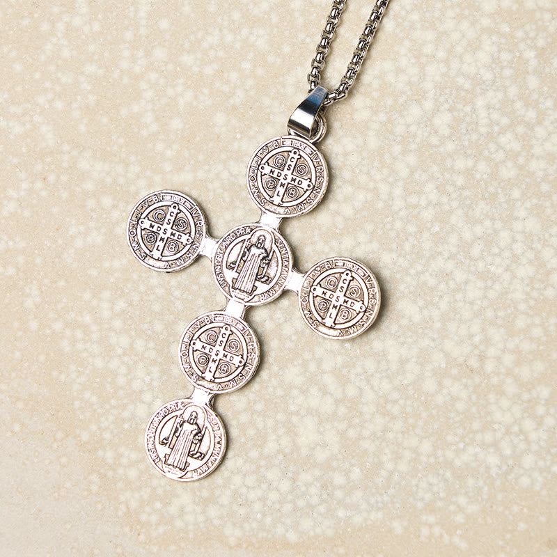 Classic Retro Style St. Benedict Cross Divine Protection Pendant Necklace