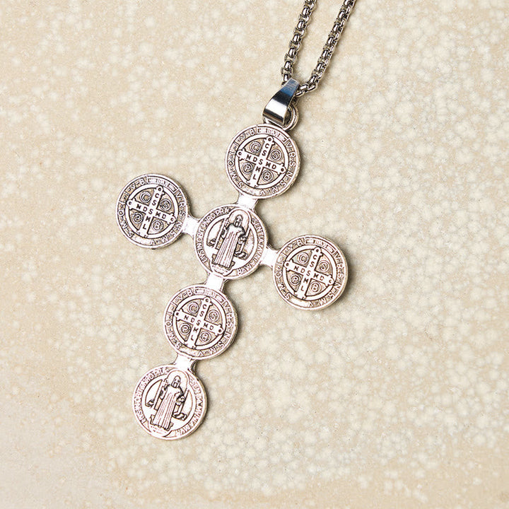Classic Retro Style St. Benedict Cross Divine Protection Pendant Necklace