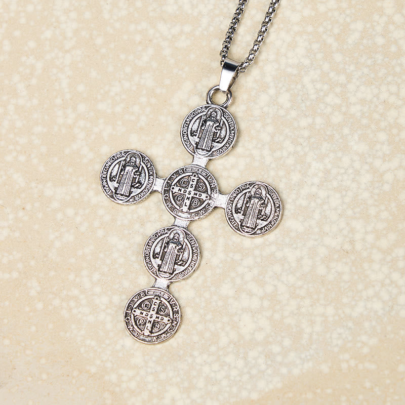 Classic Retro Style St. Benedict Cross Divine Protection Pendant Necklace