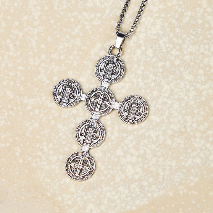 Classic Retro Style St. Benedict Cross Divine Protection Pendant Necklace