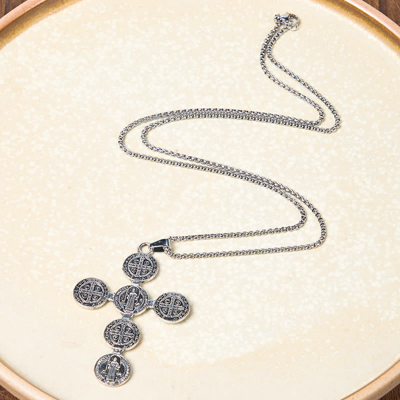 Classic Retro Style St. Benedict Cross Divine Protection Pendant Necklace