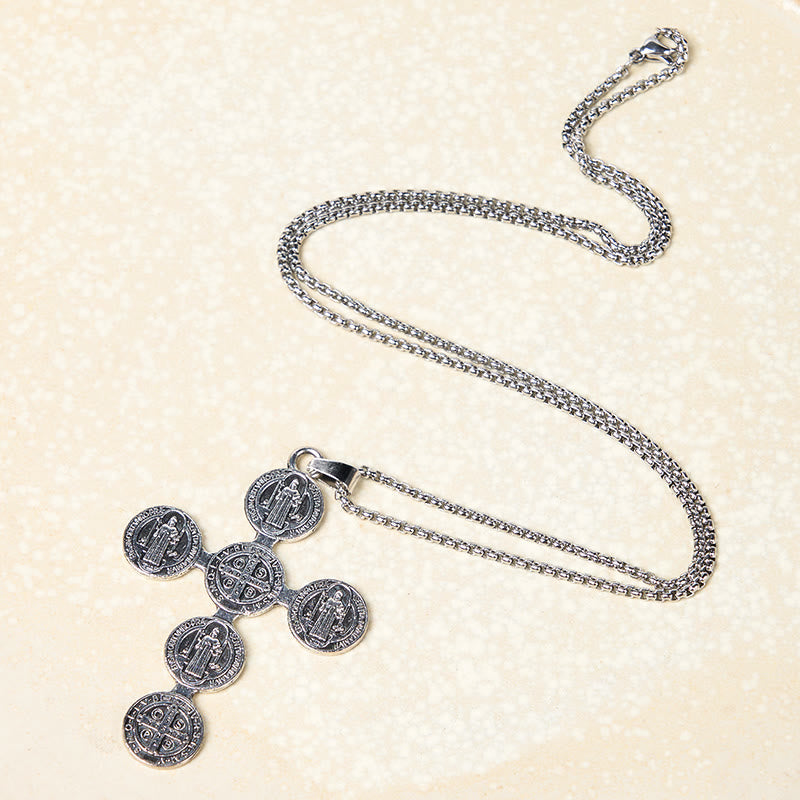 Classic Retro Style St. Benedict Cross Divine Protection Pendant Necklace