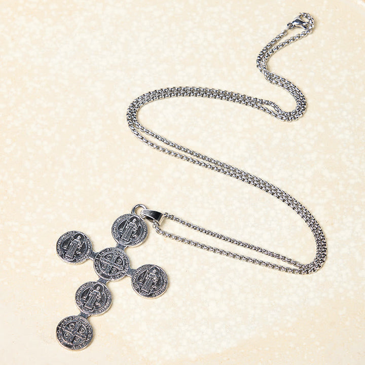 Classic Retro Style St. Benedict Cross Divine Protection Pendant Necklace